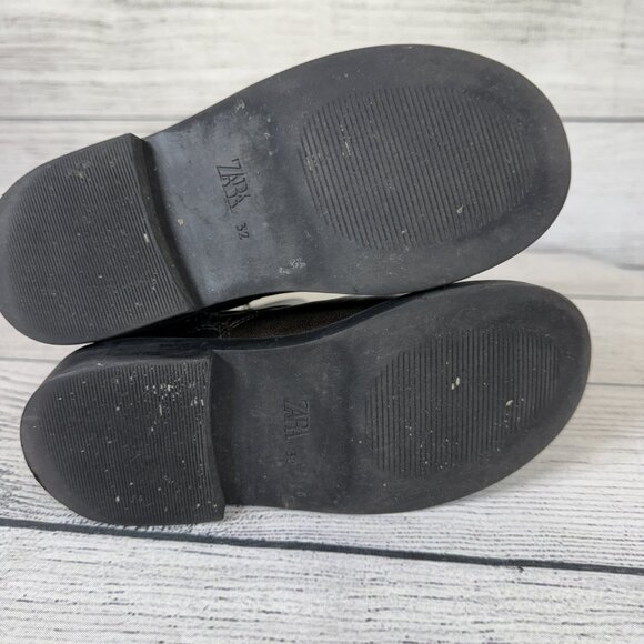 Zara Girl's Distressed Motto Biker Boots Size 32 - Picture 5 of 10